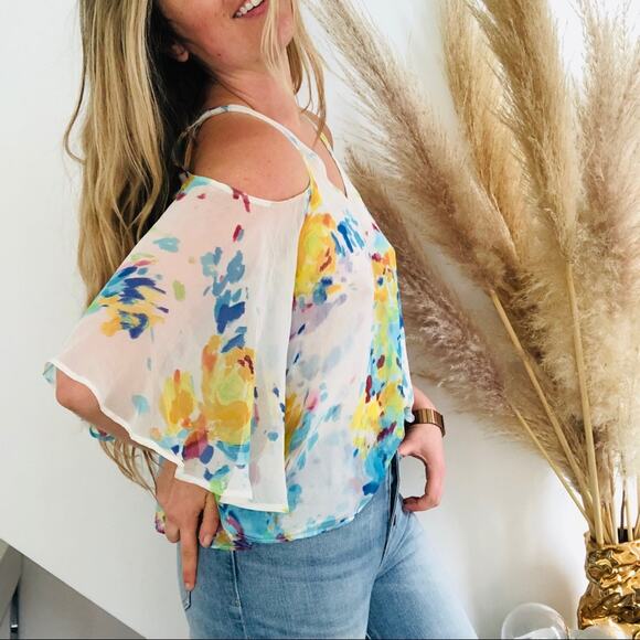ANTHROPOLOGIE MAEVE White Floral Silk Cold Shoulder Tank Blouse Top Shirt Small - Picture 4 of 10